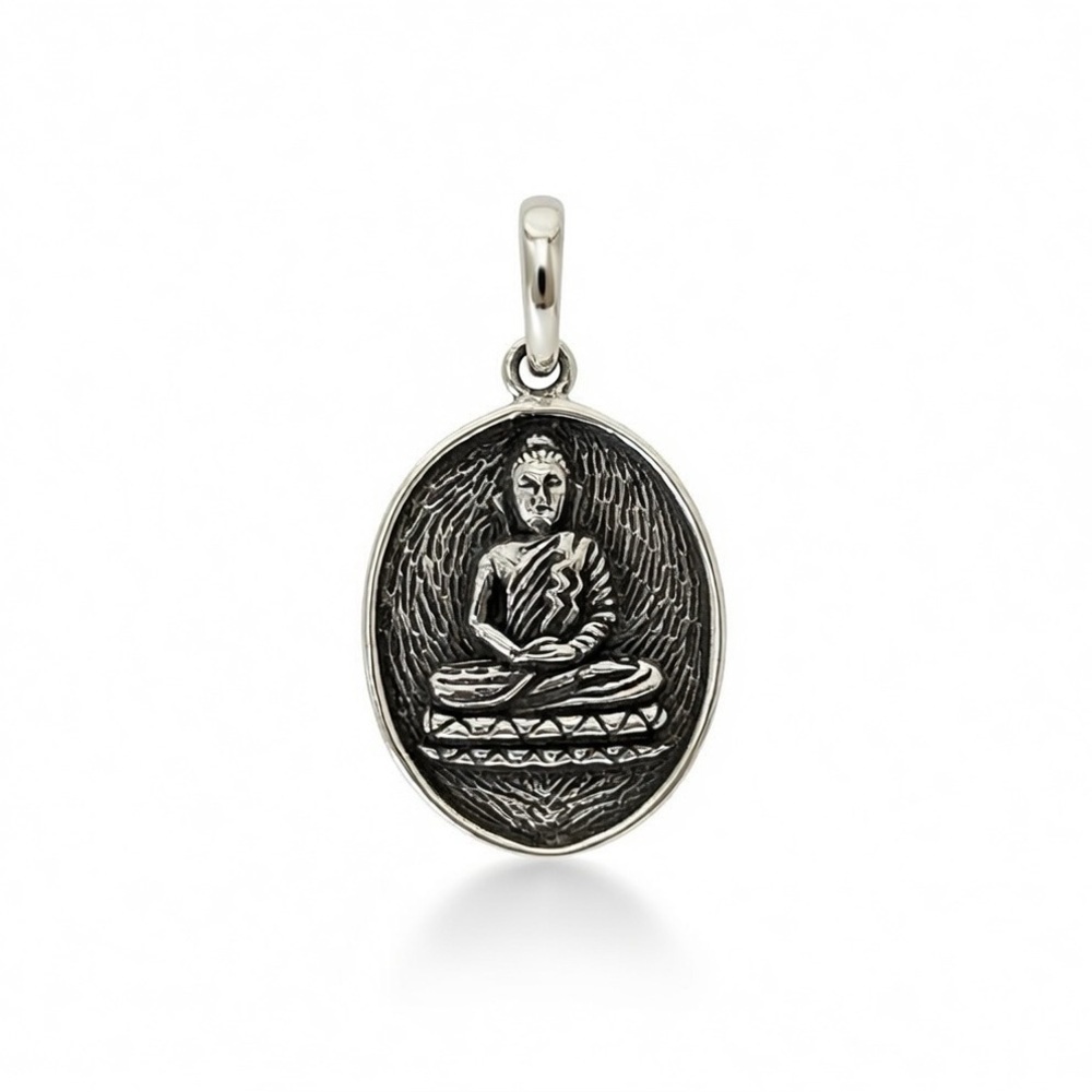 925 Solid Sterling Silver Coin Shaped Buddha Pendant
